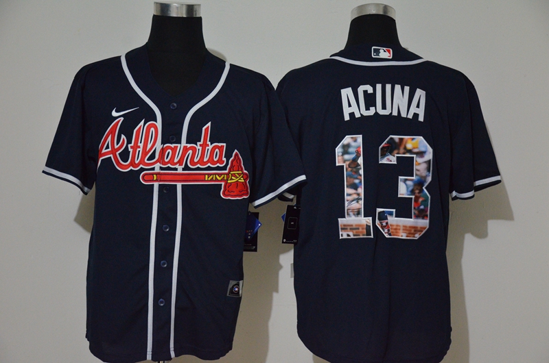 Men's Atlanta Braves #13 Ronald Acuna Jr. Navy Blue Unforgettable Moment Stitched Fashion MLB Cool Base Nike Jersey