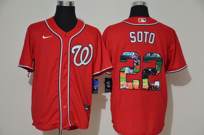 Men's Washington Nationals #22 Juan Soto Red Unforgettable Moment Stitched Fashion MLB Cool Base Nike Jersey