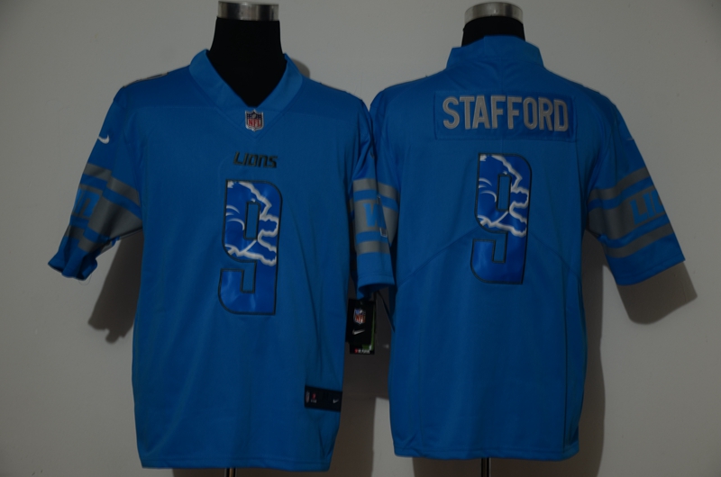 Men's Detroit Lions #9 Matthew Stafford Light Blue With Number Team Logo 2020 Vapor Untouchable Stitched NFL Nike Limited Jersey