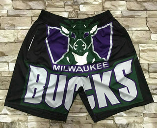 Men's Milwaukee Bucks Black Big Face Mitchell Ness Hardwood Classics Soul Swingman Throwback Shorts