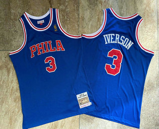 Men's Philadelphia 76ers #3 Allen Iverson 1996-97 Blue Hardwood Classics Soul AU Throwback Jersey