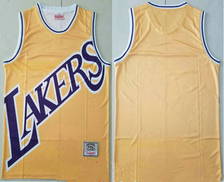 Men's Los Angeles Lakers Yellow Big Face Mitchell Ness Hardwood Classics Soul Swingman Throwback Jersey