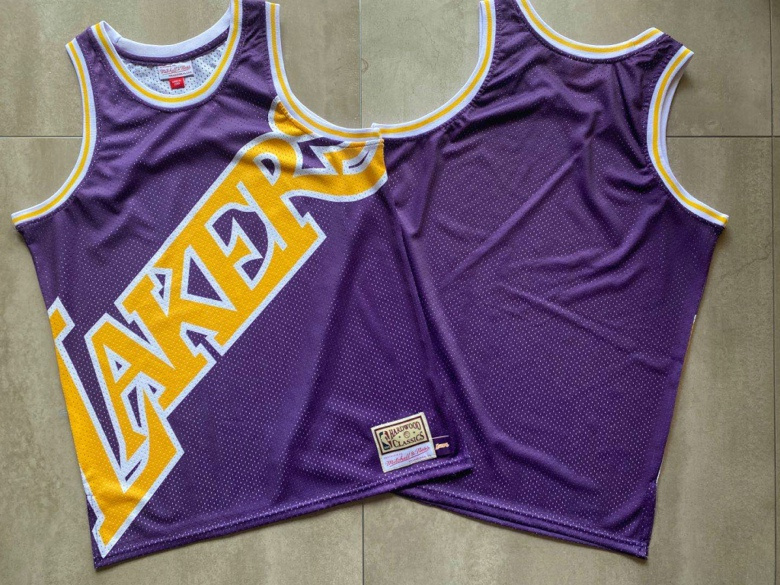 Men's Los Angeles Lakers Purple Big Face Mitchell Ness Hardwood Classics Soul Swingman Throwback Jersey