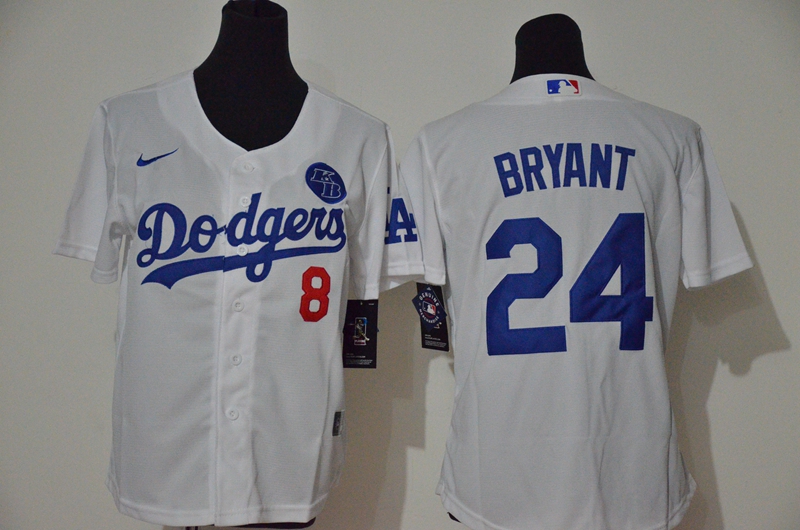 Women's Los Angeles Dodgers #24 Kobe Bryant White KB Patch Stitched MLB Cool Base Nike Jersey