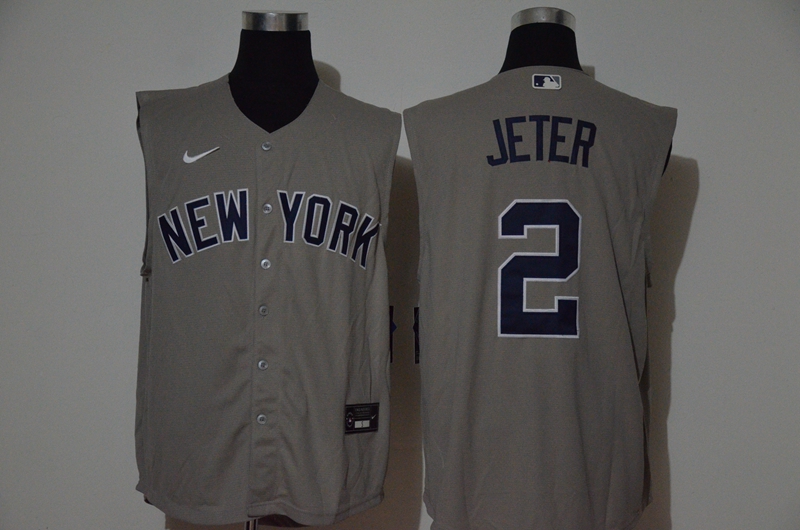 Men's New York Yankees #2 Derek Jeter Grey 2020 Cool and Refreshing Sleeveless Fan Stitched MLB Nike Jersey