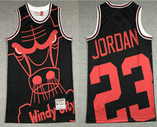 Men's Chicago Bulls #23 Michael Jordan Black Big Face Mitchell Ness Hardwood Classics Soul Swingman Throwback Jersey