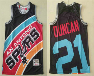 Men's San Antonio Spurs #21 Tim Duncan Black Big Face Mitchell Ness Hardwood Classics Soul Swingman Throwback Jersey