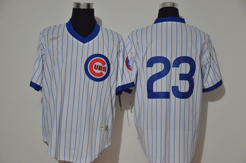 Men's Chicago Cubs #23 Ryne Sandberg White Strip Home Cooperstown Stitched Nike MLB Jersey