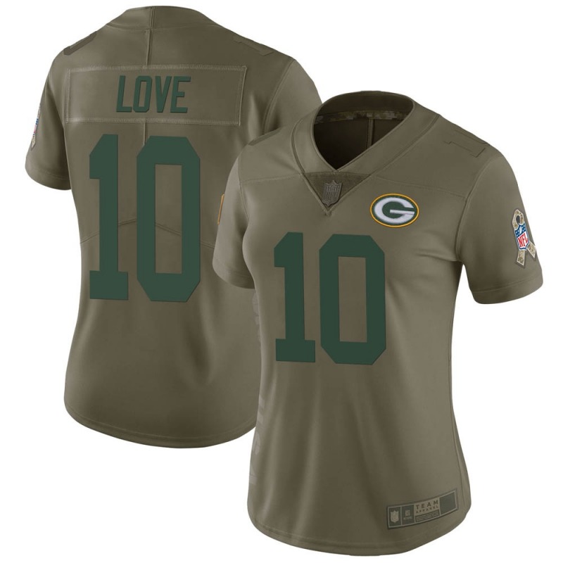 Women's Green Bay Packers #10 Jordan Love Green Limited 2017 Salute to Service Jersey