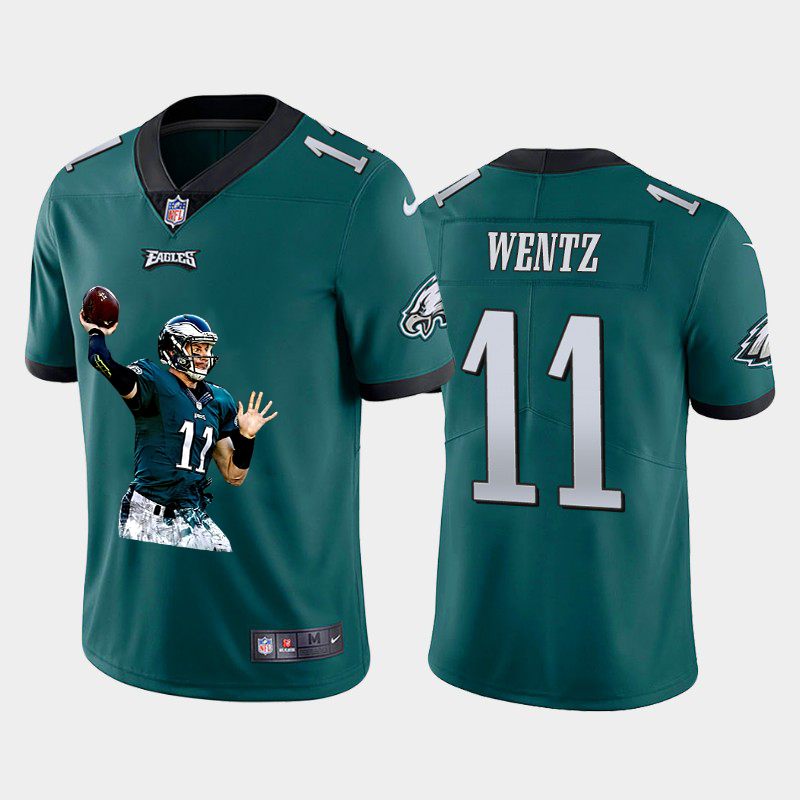 Men's Philadelphia Eagles #11 Carson Wentz Midnight Green Player Portrait Edition 2020 Vapor Untouchable Stitched NFL Nike Limited Jersey 3