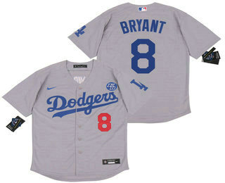 Men's Los Angeles Dodgers #8 Kobe Bryant Grey KB Patch Stitched MLB Cool Base Nike Jersey