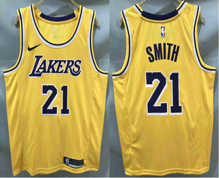 Men's Los Angeles Lakers #21 JR Smith Yellow 2020 Nike Swingman Printed NBA Jersey