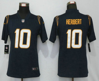 Women's Los Angeles Chargers #10 Justin Herbert Navy Blue 2020 NEW Vapor Untouchable Stitched NFL Nike Limited Jersey