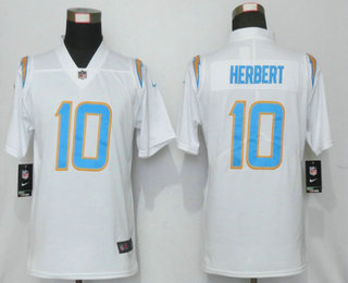 Women's Los Angeles Chargers #10 Justin Herbert White 2020 NEW Vapor Untouchable Stitched NFL Nike Limited Jersey