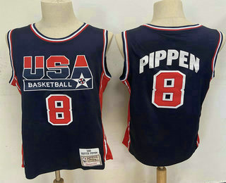 USA Basketball 1992 Olympic Dream Team #8 Scottie Pippen 1992 Blue Hardwood Classics Soul Swingman Throwback Jersey