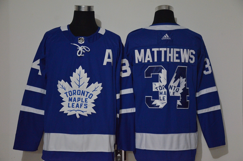 Men's Toronto Maple Leafs #34 Auston Matthews Royal Blue With Team Logo Adidas Stitched NHL Jersey