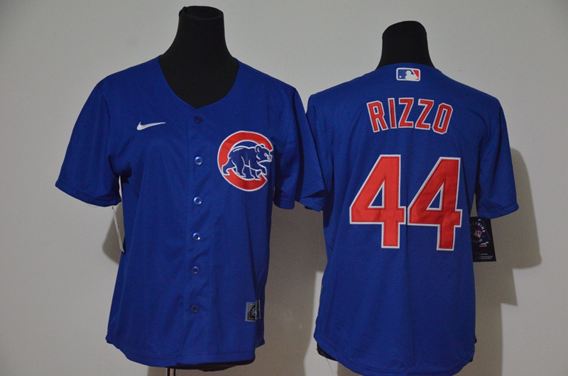 Women's Chicago Cubs #44 Anthony Rizzo Blue Stitched MLB Cool Base Nike Jersey