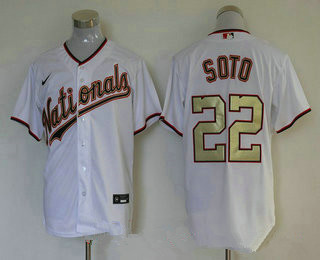 Men's Washington Nationals #22 Juan Soto White Gold Stitched MLB Cool Base Nike Jersey