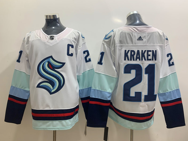 Men's Seattle Kraken #21 Kraken White Stitched Adidas NHL Jersey