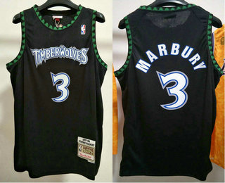 Men's Minnesota Timberwolves #3 Stephon Marbury 1997-98 Black Hardwood Classics Soul Swingman Throwback Jersey