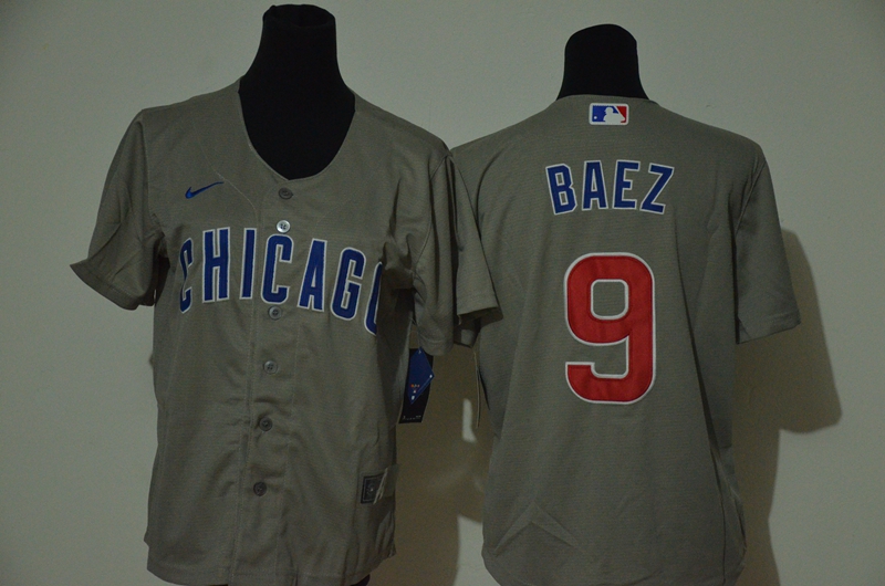 Youth Chicago Cubs #9 Javier Baez Grey Stitched MLB Cool Base Nike Jersey