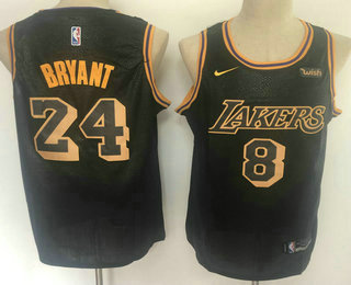 Men's Los Angeles Lakers #8 #24 Kobe Bryant Black 2020 Nike City Edition Wish Patch Stitched Jersey