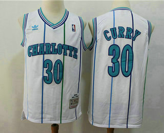 Men's Charlotte Hornets #30 Dell Curry 1992-93 White Hardwood Classics Soul Swingman Throwback Jersey With Adidas