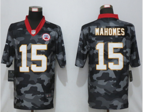 Men's Kansas City Chiefs #15 Patrick Mahomes Camo White Name 2020 Salute To Service Stitched NFL Nike Limited Jersey