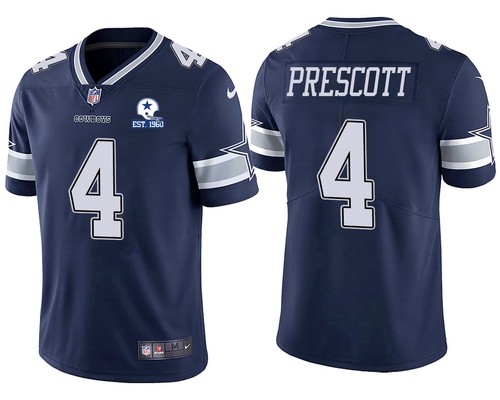 Men's Dallas Cowboys #4 Dak Prescott Navy 60th Anniversary Vapor Untouchable Stitched NFL Nike Limited Jersey