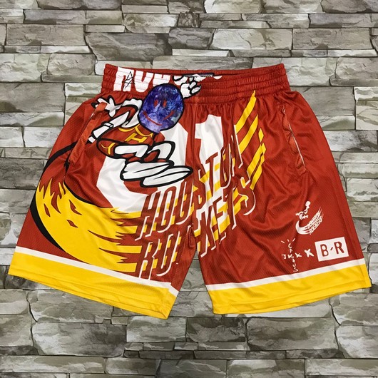 Travis Scott X Br X Mn Houston Rockets #01 Jack Red Basketball Swingman Throwback Shorts