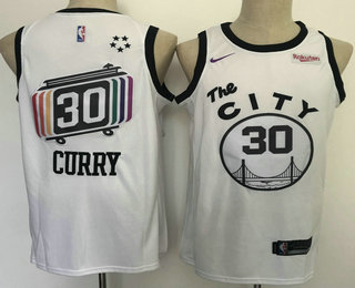 Men's Golden State Warriors #30 Stephen Curry White 2011 City Edition NEW Rakuten Logo NBA Swingman Jersey