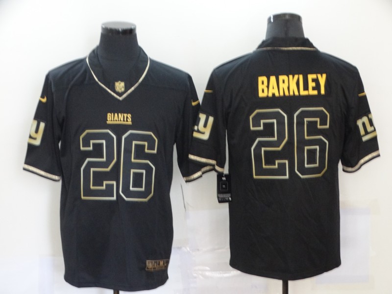 Men's New York Giants #26 Saquon Barkley Black 100th Season Golden Edition Jersey