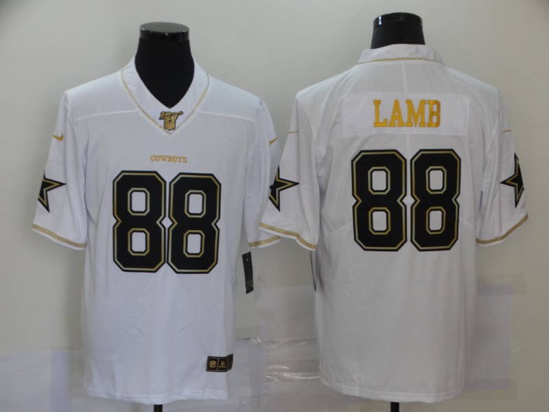 Men's Dallas Cowboys #88 CeeDee Lamb White 100th Season Golden Edition Jersey