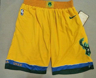 Men's Milwaukee Bucks Yellow City Edition With Pocket Nike Swingman Shorts