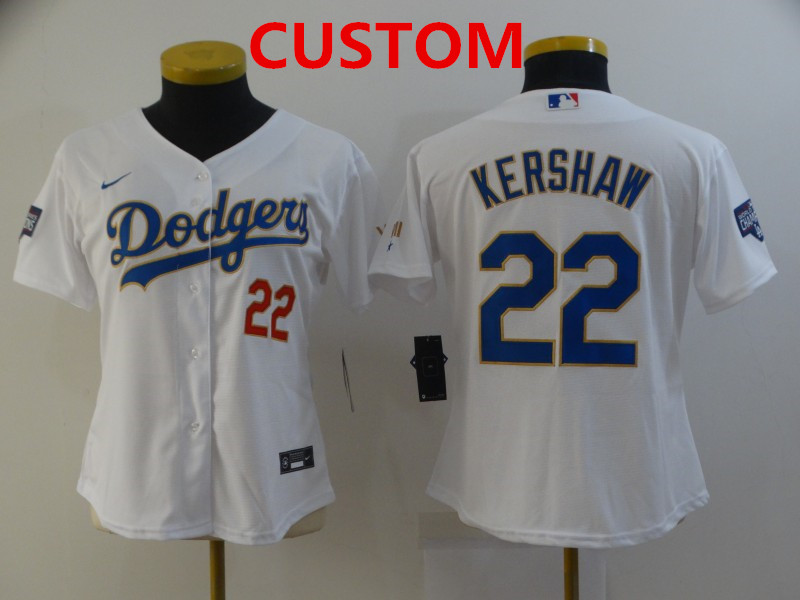 Women's Los Angeles Dodgers Custom White Gold Championship Stitched MLB Cool Base Nike Jersey