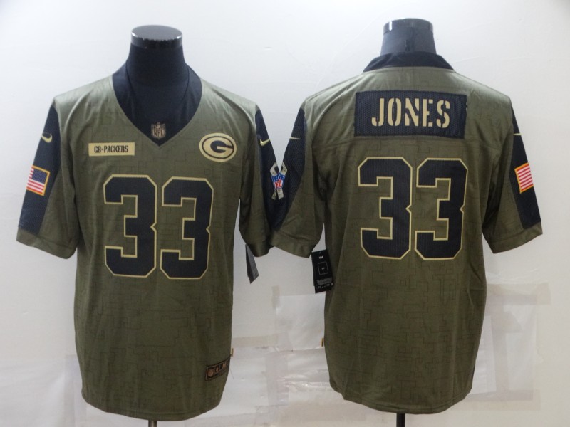 Men's Green Bay Packers #33 Aaron Jones 2021 Olive Salute To Service Limited Stitched Jersey