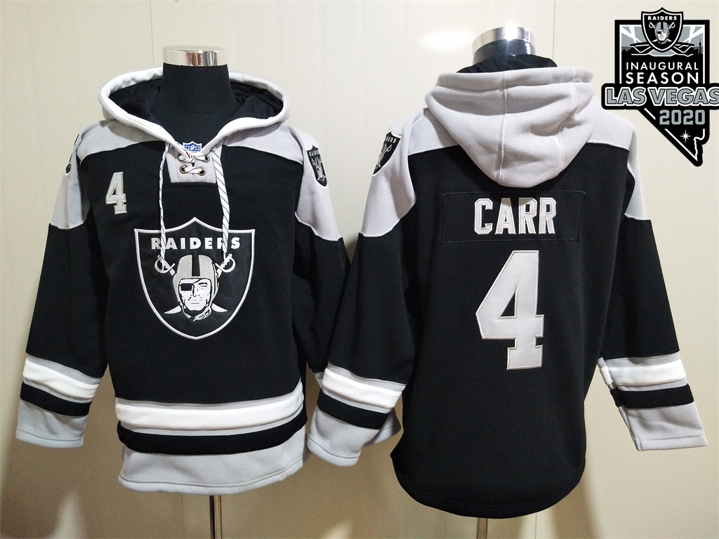 Men's Las Vegas Raiders #4 Derek Carr NEW Black 2020 Inaugural Season Pocket Stitched NFL Pullover Hoodie