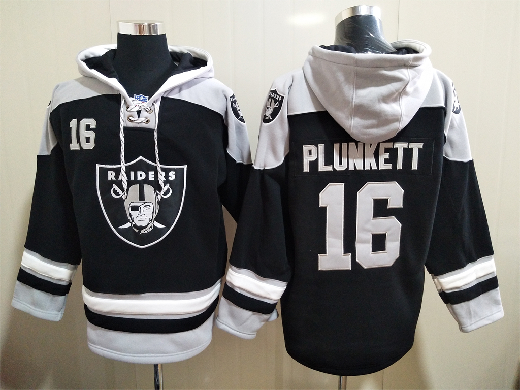 Men's Las Vegas Raiders 16 Jim Plunkett NEW Black Pocket Stitched NFL Pullover Hoodie