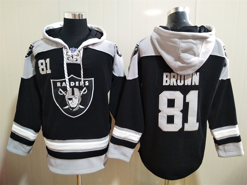 Men's Las Vegas Raiders #81 Antonio Brown NEW Black Pocket Stitched NFL Pullover Hoodie