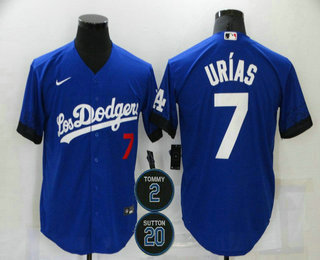 Men's Los Angeles Dodgers #7 Julio Urias Blue #2 #20 Patch City Connect Number Cool Base Stitched Jersey