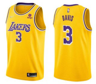 Men's Yellow Los Angeles Lakers #3 Anthony Davis bibigo Stitched Basketball Jersey