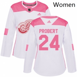 Womens Adidas Detroit Red Wings 24 Bob Probert Authentic WhitePink Fashion NHL Jersey