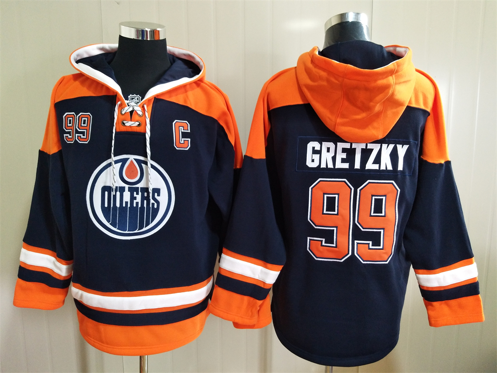 Men's Edmonton Oilers #99 Wayne Gretzky NEW Navy Blue Stitched Hockey Hoodie