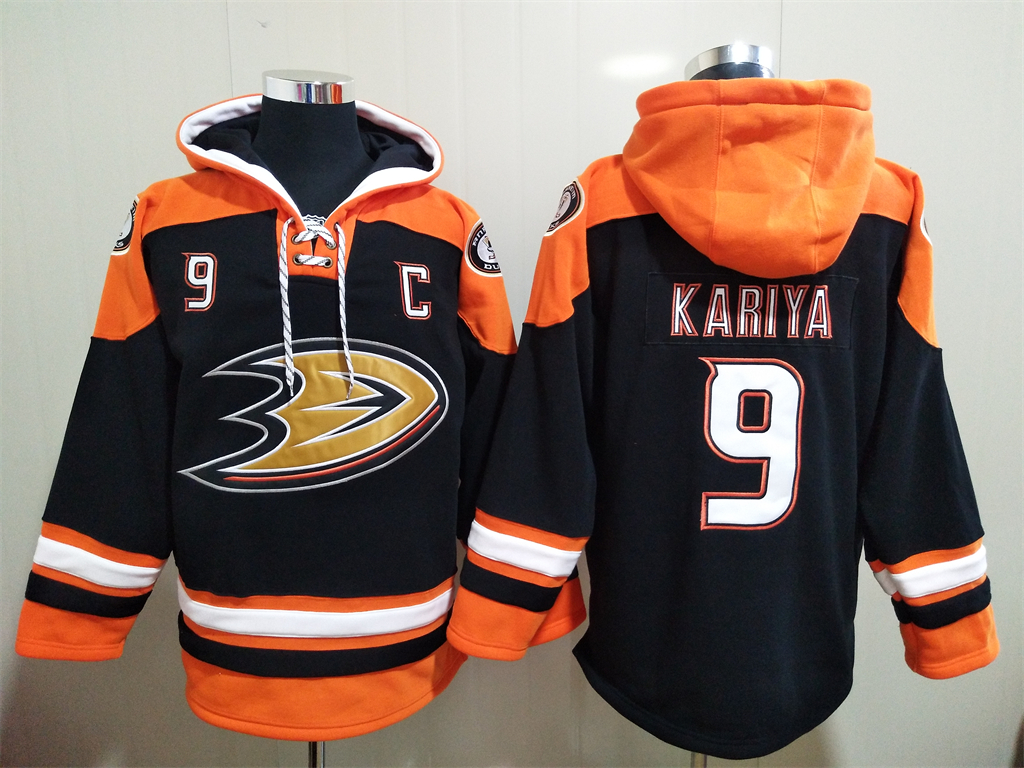 Men's Anaheim Ducks #9 Paul Kariya Stitched Black Hoodie