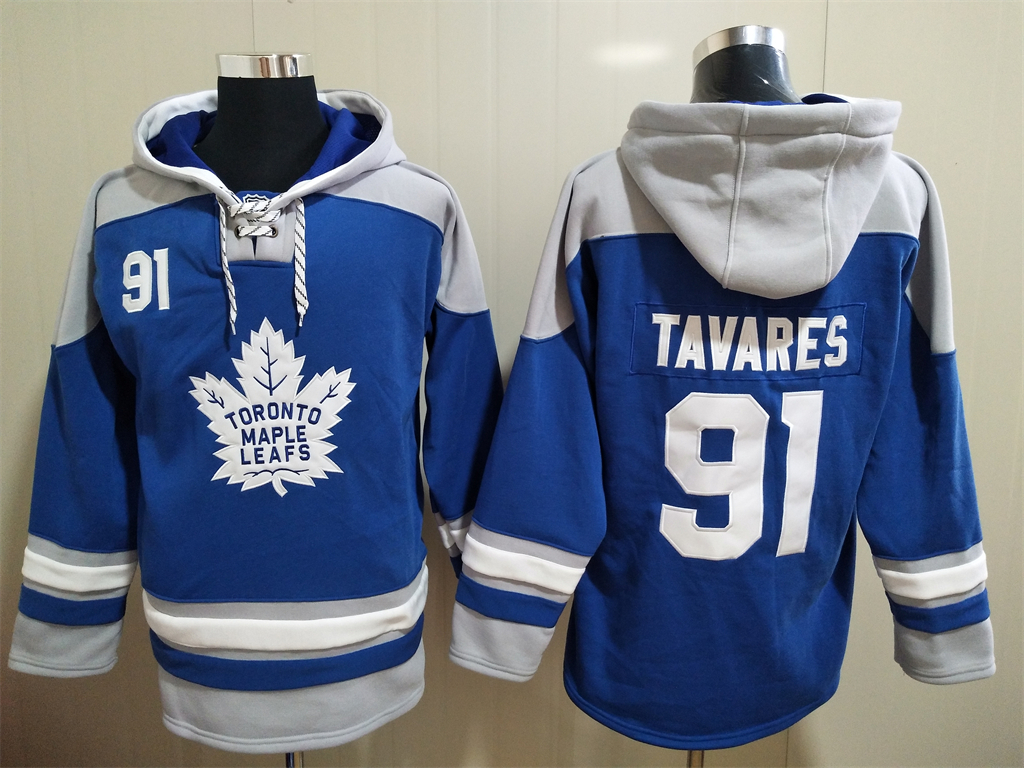 Men's Toronto Maple Leafs #91 John Tavares Royal Blue Hoodie