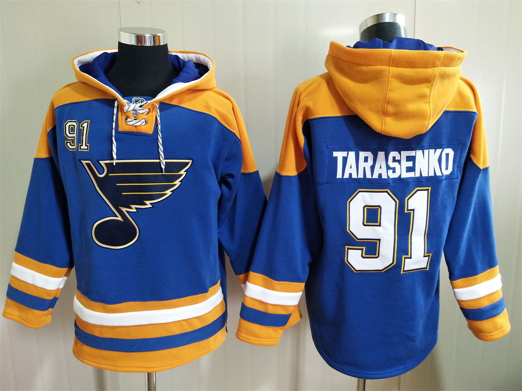 Men's St Louis Blues #91 Vladimir Tarasenko Blue Ageless Must Have Lace Up Pullover Hoodie