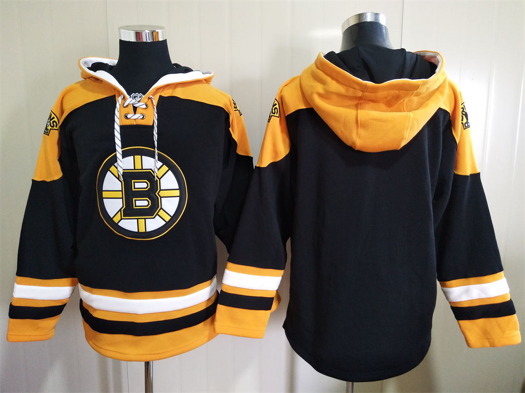 Men's Boston Bruins Black Ageless Must Have Lace Up Pullover Blank Hoodie