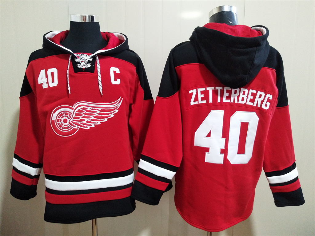 Men's Detroit Red Wings #40 Henrik Zetterberg C Patch Red Hoodie