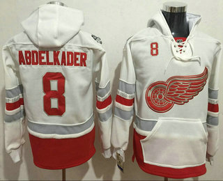 Men's Detroit Red Wings #8 Justin Abdelkader Reebok White 2017 Centennial Classic Premier Old Time Hockey Hoodie