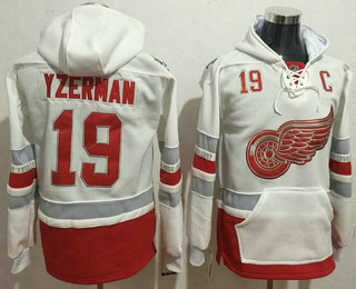 Men's Detroit Red Wings #19 Steve Yzerman Reebok White 2017 Centennial Classic Premier Old Time Hockey Hoodie